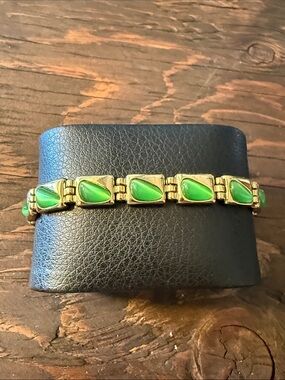 Gold Plated Magnetic bracelet with green cat's eye stones